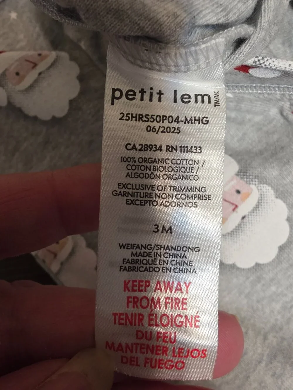 Petit Lem Santa Print Sleeper NWT 3M Heather Grey Christmas Baby Pajamas